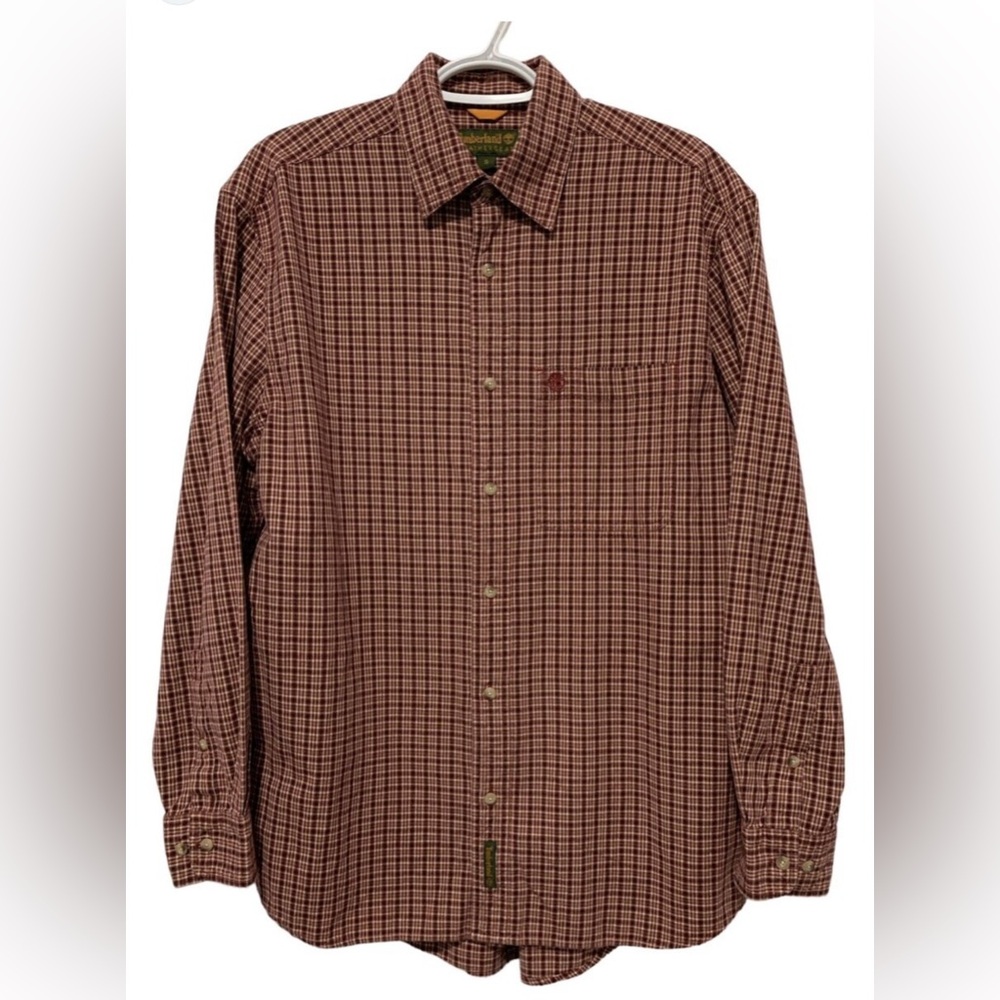New Timberland WeatherGear Plaid Men Long Sleeve Cotton Button Up Shirt
